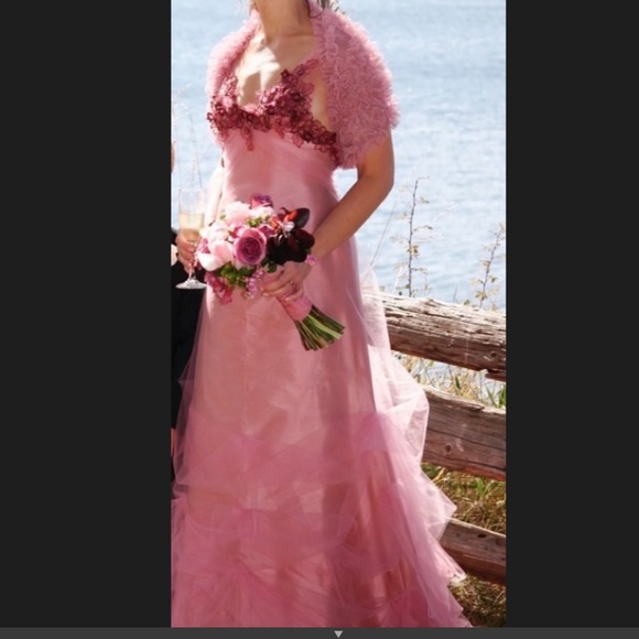 Luly Yang Couture Raspberry Creme Silk Gown - Picture 3 of 14